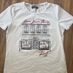 Karl Lagerfeld White Graphic 'Paris Boutique' Tee‎ with Pink & Black Print